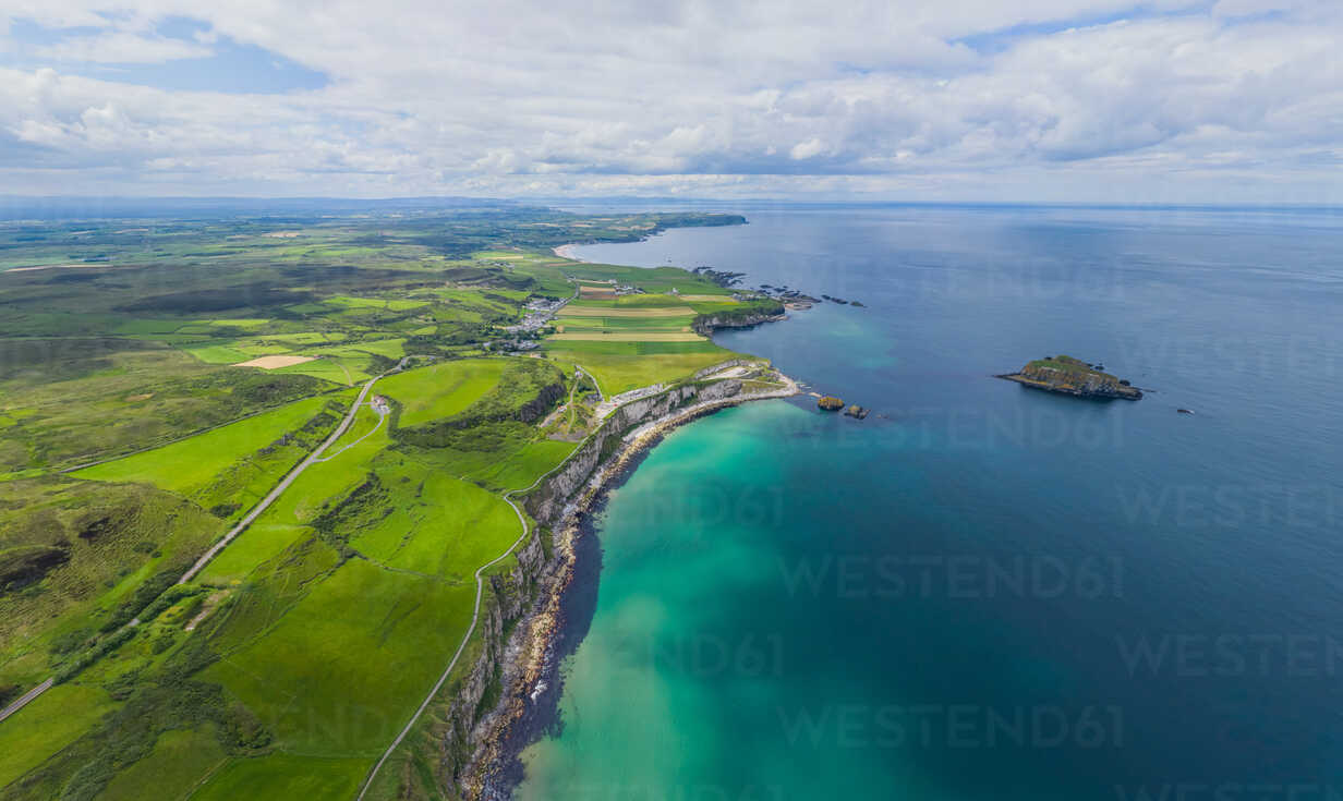 Aerial view of cliffs along the Atlantic Coast of Northern Ireland, UK