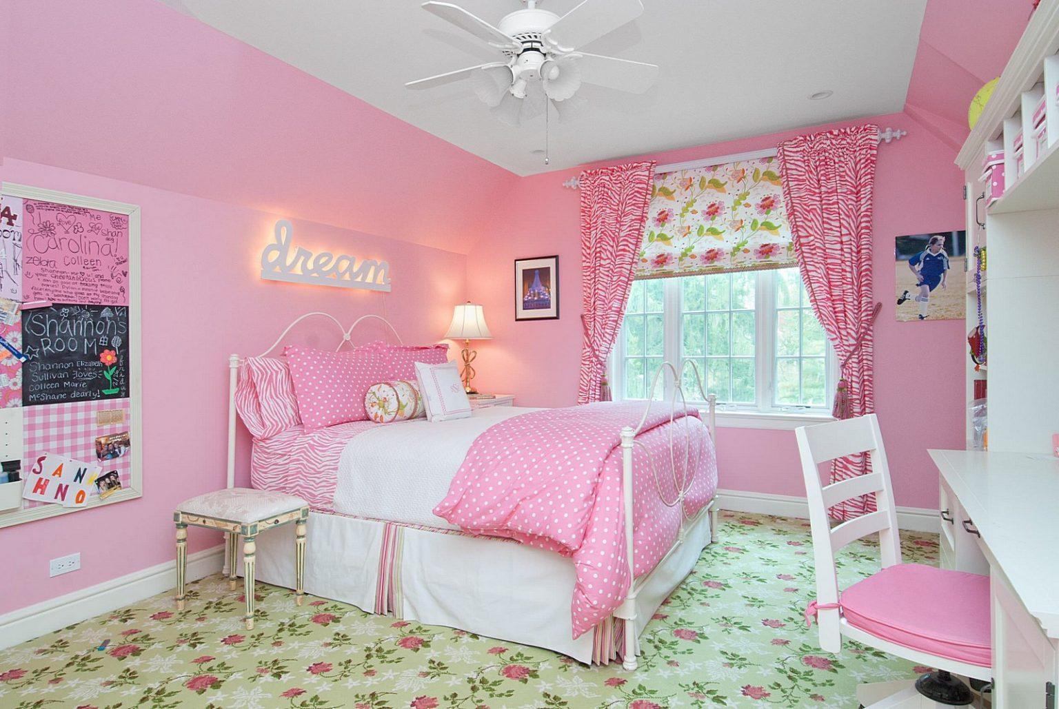 Pink-Girls-Bedroom-Inspiration-Pink-Wall-and-Flower-Floor-Carpet-1536x1029