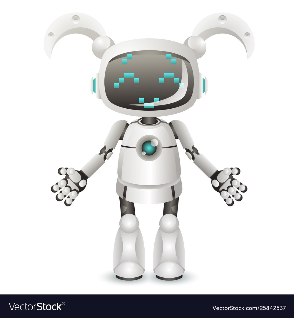 Modern cute girl female android robot character artificial intelligence isolated on white background 3d realistic design icon vector illustration