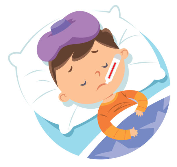 Vector sick child in bed